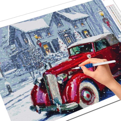 Peinture diamant thème voiture, broderie 5D à faire soi-même, strass, image, paysage d'hiver, décoration murale Full Square 20X30CM