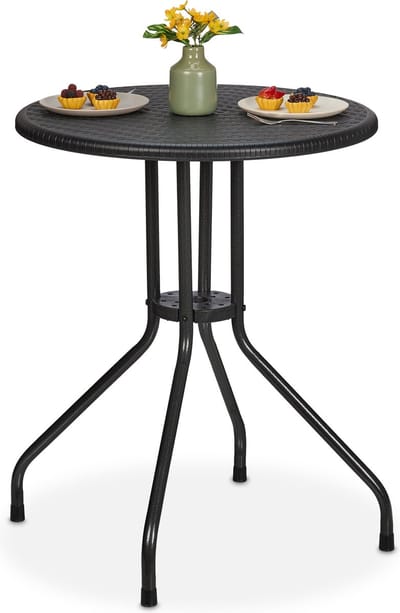 tuintafel - 73x60 cm - rotanlook - kunststof & metaal - 2 personen - balkontafel - zwart
