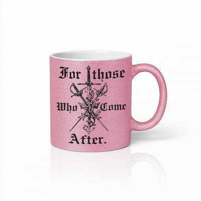 330ml 'For Those Who Come After' Mok – Inspirerende Quote Koffiemok met Zwaard en Bloemenontwerp, Uniek Cadeau