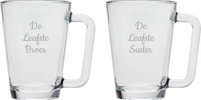 Gegraveerde theeglas 26cl De Leafste Broer-De Leafste Suster