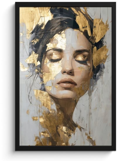 Poster in lijst - Fotolijst 40x60 cm - Posters - Sierlijk - Vrouw - Goud - Ogen - Posterlijst zwart - Decoratie - Wanddecoratie woonkamer - Muurdecoratie slaapkamer