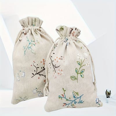 Linnen Cadeauzakjes met Bloemenprint - 1 stuk - 13x18 cm