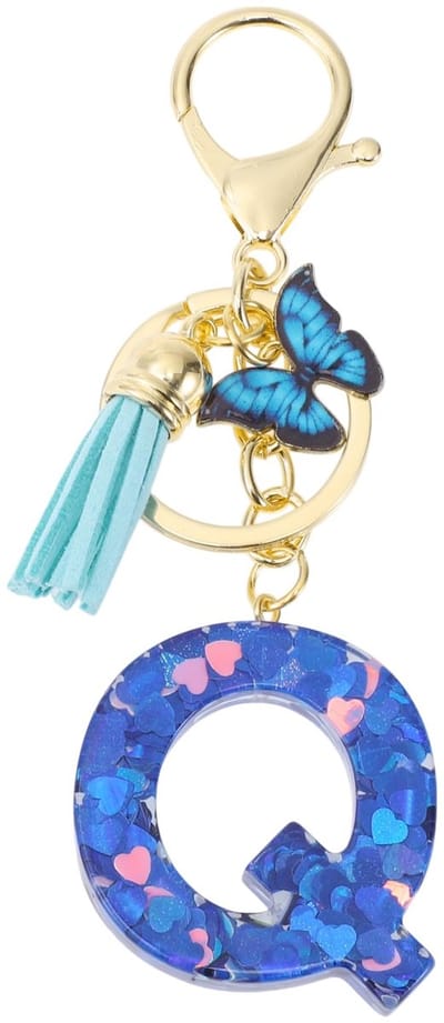 Dailygoods- Sleutelhanger met letter Q - Vlinder/Sleutelhanger - Duurzaam Harsmateriaal - 9,3 cm - Charmante Kwast - Decoratief Accessoire - Sleutelaccessoire