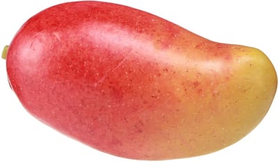Kunstmatige mango, rood en geel, realistische voedselreplica, 15 cm