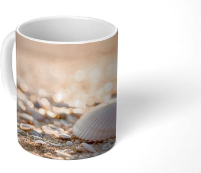 Mok - Koffiemok - Schelpen - Wit - Strand - Zomer - Mokken - 350 ML - Beker - Koffiemokken - Theemok