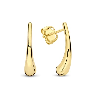 New Bling - 9NBG-0903 - 14K geelgouden Oorknoppen – C-Vorm met Zirkonia – Dames Oorbellen