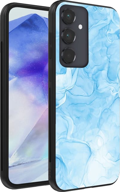 Smartphonica Telefoonhoesje geschikt voor Samsung Galaxy A55 met marmer opdruk - TPU backcover case marble design - Lichtblauw geschikt voor Samsung Galaxy A55