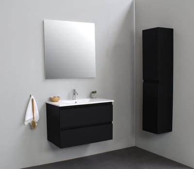 Basic Bella Badkamermeubelset - 80x55x46cm - 1 wasbak - Keramiek - Wit - 1 kraangat - Zonder spiegel - Melamine Zwart mat