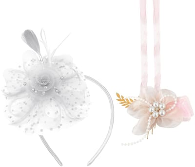 Dailygoods- Hoed Hoge Veer - Witte Mesh Hoofdtooi - Roze Bloem Hoofdband - Bruiloft Accessoire - Thee Party Hoed - Uniek Ontwerp - Theehoed