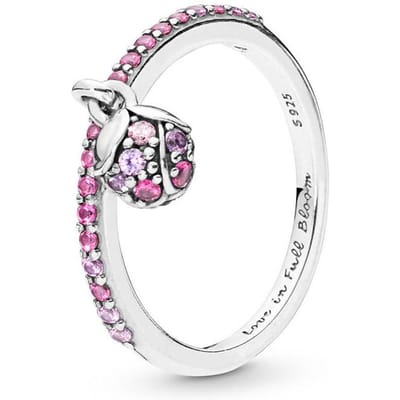 Bague Authentique en Argent Sterling 925 Bague Fleur de Pêcher Amour en Pleine Floraison Avec Cristal Pour Femmes Bijoux Cadeau d'Anniversaire 5 white