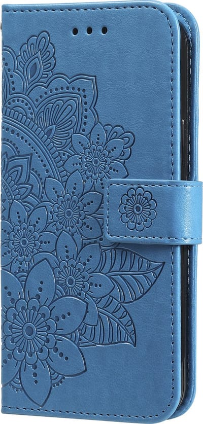 Hoesje geschikt voor iPhone SE 2022 - Bookcase - Pasjeshouder - Portemonnee - Bloemenprint - Kunstleer - Blauw