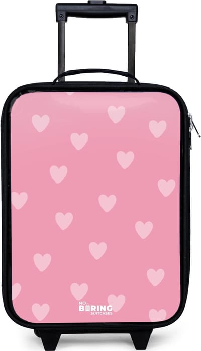 NoBoringSuitcases.com® - Kinderkoffer jongen - Kindertrolley meisje - Hartjesritme - Koffer kind lichtgewicht - Reiskoffer trolley voor kinderen - Koffertje met lichtgevende wieltjes - Rolkoffer zwart