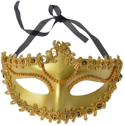 Clayre & Eef Masker Venetiaans 18x10x10 cm Goudkleurig Polyester