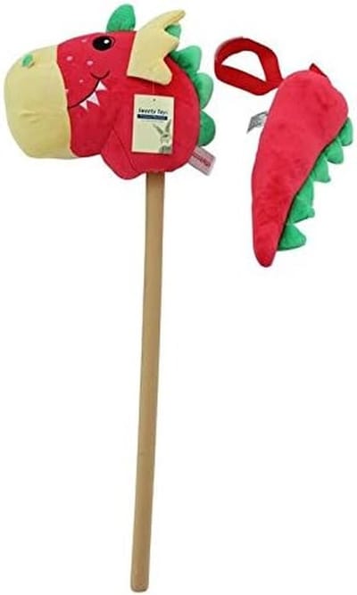 Dinosaurus Stokpaard Rood - Loopstok met Hoofdband en Staart voor Kinderen