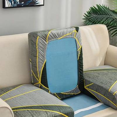 Vierkante rooster bedrukte bank zitkussenhoes elastische bank hoezen voor huisdieren beschermer L-vorm anti-stof machinewasbaar Normal Size (S)-1pc gray