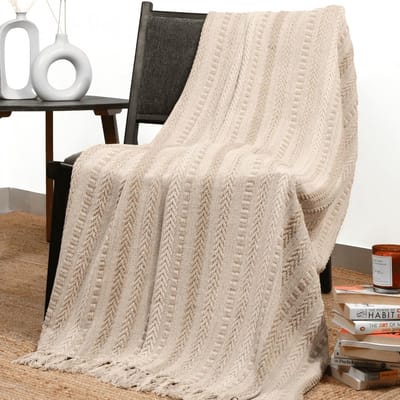 Boho Sierdeken Bank Katoen Bruin Gestreept met Franjes 130x150 cm