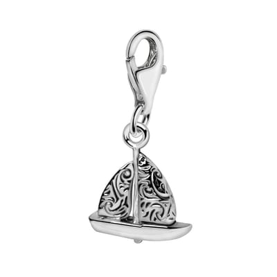 Quiges – 925 - Zilver – Charm - Bedel - Hanger - 3D Zeilboot - met – sterling - zilver - karabijnslot - geschikt - voor - Bedelarmband HC287