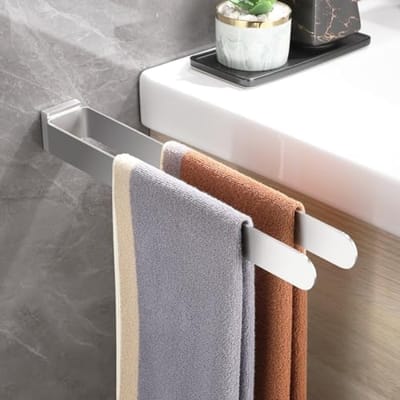 PromoHome Dubbele Vierkante Handdoekhouder 304 RVS - Muurbevestiging voor Badkamer en Keuken - 39 cm Zilver - Robuuste Badhanddoekrek met Geborsteld Oppervlak