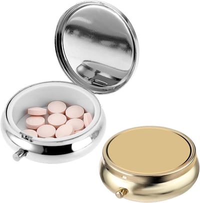 Compacte Pillendoos voor in de Portemonnee of Tas, 2 Stuks, Draagbare Decoratieve Medicijncontainer voor Vitaminen, Visolie en Supplementen Organizer