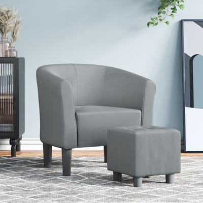 vidaXL - Kuipstoel - met - voetenbank - stof - lichtgrijs