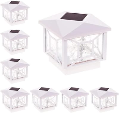 Zonne-paalverlichting Vierkant - Hekpaalverlichting Solar - Buitenverlichting Tuin - Moderne Geometrische Stijl - Past 4x4 en 5x5 - Wit
