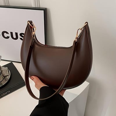 Retro Halve Maan Schoudertas voor Dames - Afneembare Riem, Ritssluiting, Geen Randverf, Valentijnsdag Cadeau, Maan Handtas gray