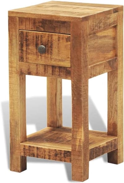 Bijzettafel met lade - Houten tafeltje - Woonkamer decoratie - Massief mangohout - 30x30x58 cm - Bruin