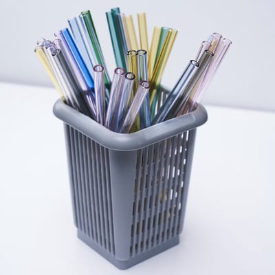Set van 10 glazen gekleurde rietjes - 15 cm - incl. borstel