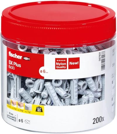 Montage Pluggen - Nylon Bevestigers - Stevig Bevestigen - Optimale Grip 4-voudig - 6x30mm - Grijs
