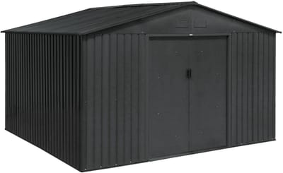 sweeek - Metalen tuinhuis 10,85 m² - gereedschapsschuur met twee schuifdeuren, inclusief bevestigingsset voor de vloer, tuinberging, schuur - boulonnais