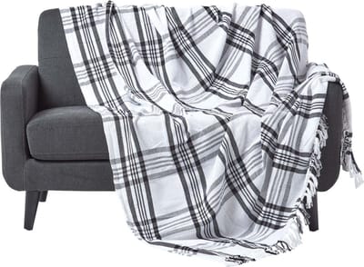 Homescapes Zwart/Wit Tartan Plaid 255 cm x 360 cm