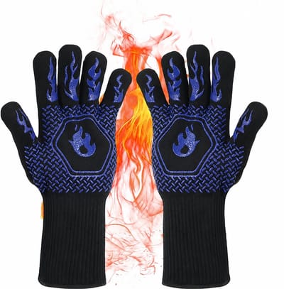 Sercano BBQ Handschoenen 2 Stuks – Hittebestendige Ovenhandschoenen – Aramide & Antislip Siliconen – Extra Lang 32 cm – Voor BBQ, Oven & Kamado – Zwart