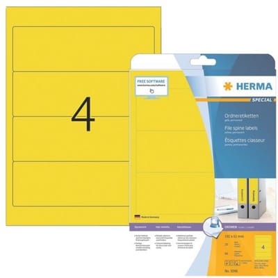 Herma ordneretiketten A4, 192 x 61 mm, permanent hechtend/bedrukbaar, 80 stuks, geel