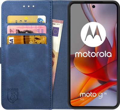 Rosso Element Geschikt voor Motorola Moto G75 | Wallet Book Case | Portemonnee Hoesje | 3 Pasjes | Magneetsluiting | Stand Functie | Blauw