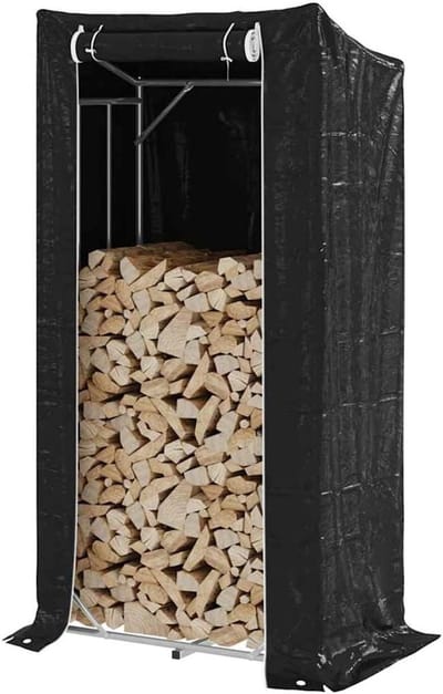 Houtrek Staal - Houtopslag Buiten - Haardhout Opslaan - Met Regenhoes - 100x60x200 cm - Zilver