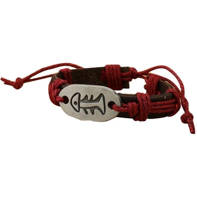 Retro Unisex Koeienhuid Legering Visgraat Houtsnede Polsband Armband Sieraden Accessoire(Donkerrood) black