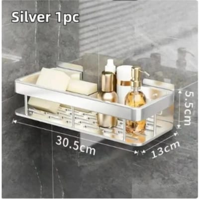 NoDrill Badkamer Opbergplank Badkamer Perforatievrije Vierkante Mand Wastafel Ruimte Aluminium Opberg Rechthoekig Muurhangend white