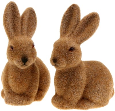 Decoratief konijntje gevlokt bruin Paashaas decoratie 15cm 4 st, 4 Stü