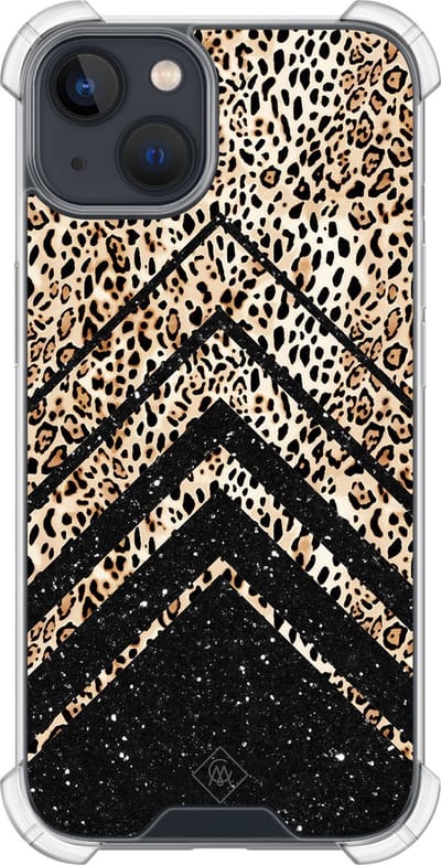 Casimoda® hoesje - Geschikt voor iPhone 13 Mini - Chevron Luipaard - Shockproof case - Extra sterk - TPU/polycarbonaat - Bruin/beige, Transparant