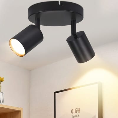 NETTLIFE Opbouwspot - 2-Lichts - GU10 Fitting - rond - zwart - Metaal - draaibar Plafondspot - L 15cm - Moderne Plafondlamp - voor Slaapkamer | Keuken | Hal | Woonkamer - Max.25W-excl. lichtbron