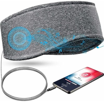 JeiibrZui Slaaphoofdband - Hoofdtelefoonhoofdband - Zacht & Ademend Polyester + 1,5M Kabel - 1 - Voor Slapelozen En Audioboeken Grijs