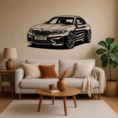 BR2Laser BMW M2 – Wanddecoratie – Lasergesneden Hout – Autokunst – 75 cm Breed