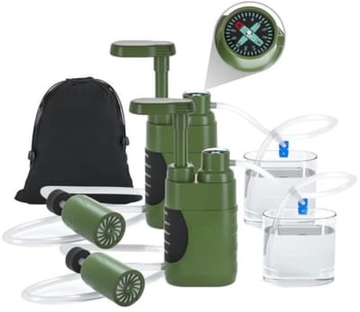 Thuys - Waterfilter Noodpakket Groen - 0,01 Micron Koolstoffilter - 4-Staps Filtersysteem - Draagbaar voor Kamperen - Wandelen en Noodsituaties