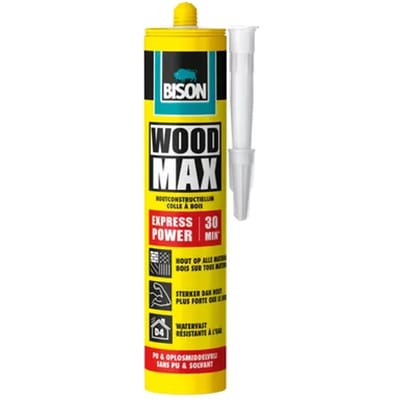 Bison Wood Max® Express Power koker 380 g, extreem snel, voor alle houtsoorten, D4, hoge aanvangshechting, hecht hout aan bijna alle soorten ondergronden