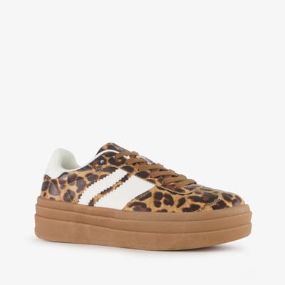 Blue Box dames sneakers met plateauzool en panterprint bruin - Maat 37 - Uitneembare zool