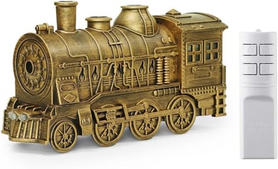Aromatherapie diffuser - Vintage stoomtrein design - 300 ml - Luchtbevochtiger - Tweekleurig LED-licht - Amerikaanse stekker - Brons