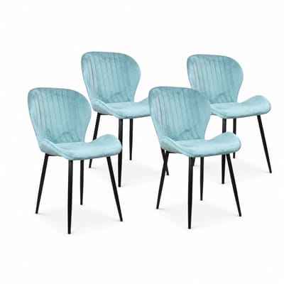 DS4U® - Giulia eetkamerstoel - Set van 4 - Petrolblauw - Velvet - Zwart metalen poten