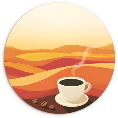 WallCircle® Wandcirkel 120x120 cm - Muurcirkel Koffie - Landschap - Oranje - Koffiebonen - Muurdecoratie woonkamer - Wanddecoratie slaapkamer - Kamer decoratie accessoires - Ronde schilderijen XXL