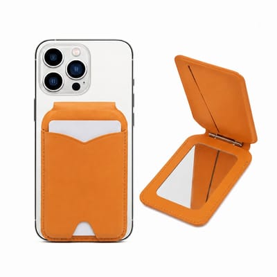 Ryoudavell - Magnetische MagSafe Pasjeshouder & Telefoonhouder voor iPhone 17/16/15/14/13/12 Pro Max Plus Mini - RFID Kaarthouder met Spiegel - Lederen Magsafe Wallet Wallet Case - Telefoon Houder Standaard Achterkant voor 5 Pasjes