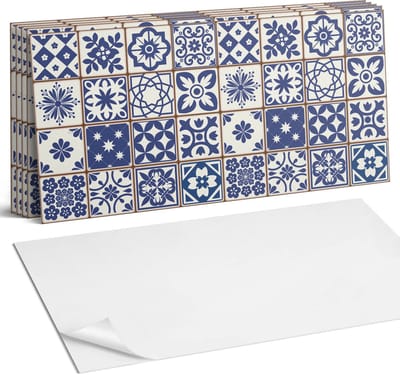 Coloray Plaktegels - Decoratieve tegelpatronen Wandtegel Zelfklevend - 60 cm x 30 cm - Blauw Plaktegels - 6 stuks - Rechthoek PVC Tegels - Plaktegels Keuken - Zelfklevende Vloertegels Badkamer - Vinyl Tegels - Zelfklevende Wandtegels